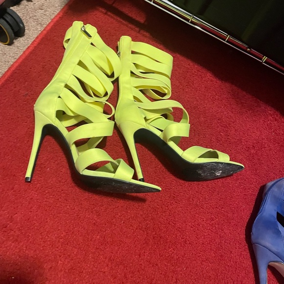 Strappy Neon Green Stiletto Heels - Picture 1 of 1